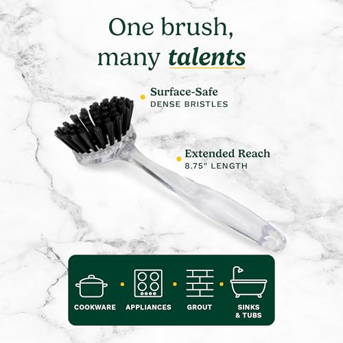 Image of Cuisinart Dish Brush with Handle 2 Pack - Kitchen Scrub Brush for Dishes, Pots & Pans, Non-Scratch Dish Scrubber, Firm Bristles for Sink & Cookware, Comfortable Grip for Everyday Cleaning