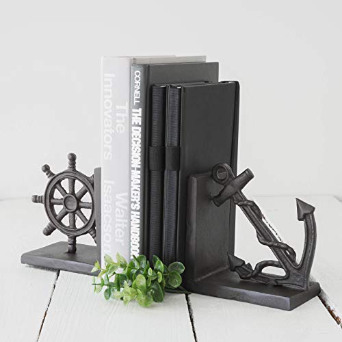 Danya B. Zi08303 Nautical/Coastal Home Decor - 2-Piece Metal Bookend Set With Anchor And Captain's Wheel #TOP5