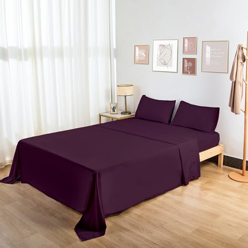 HBHLFZ Full Flat Sheet - Ultra Soft Polyester Top Sheet - Hotel Quality Bed Sheets - Comfortable Wrinkle-Free - Easy to Care for - 1 Full Flat Sheet Only(Full,Burgundy)