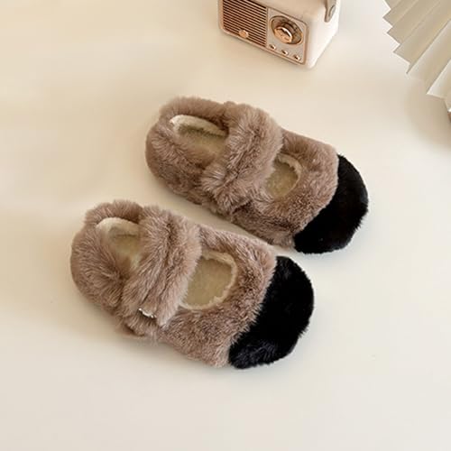 Fur Ballet Flats with Buckle for Girls Comfy Faux Shearling Mary Jane Flat Adjustable Strap Ballerina Dress Shoes3