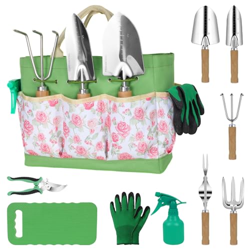 LeMotech Garden Tools Set, 10-Piece Heavy Duty Garden Hand Tools Kit with Wooden Handle, Durable...