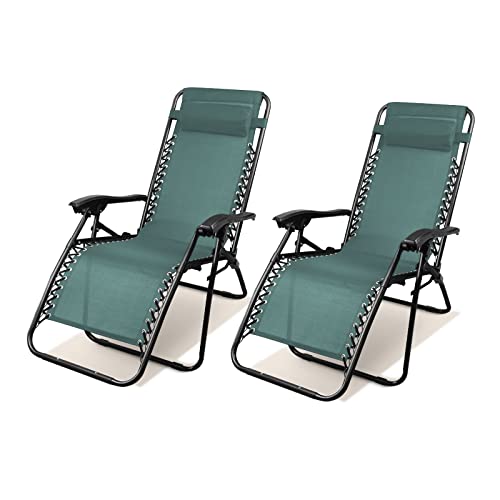 Todeco Transat en Textilène de Jardin, Chaise Longue Inclinable, 165 x 112 x 65 cm, Vert, Textilène, Pack de 2, avec Coussin, Charge maximale: 100 kg, Matériau: Acier