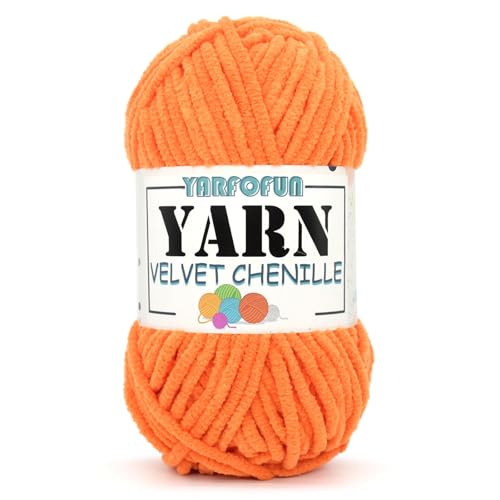 Velvet Chenille Yarn for Crocheting,Orange Fluffy Velvet Plush Yarn Thick