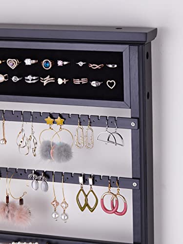 Luxfurni Jewelry Organizer Holder Wall Mount Door Hanging Jewlery Storage, Display For Necklaces Bracelet Earrings Ring With Wood Tray(Black) #TOP4