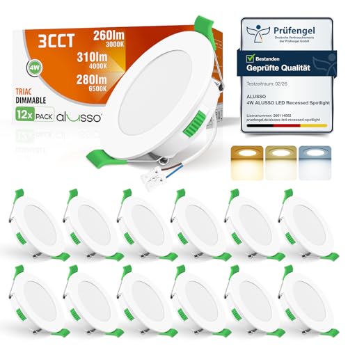 ALUSSO Spot LED Encastrable Extra Plat, 4W 310LM Dimmable IP44 Spot Etanche Salle de bain, Blanc Chaud 3000K Blanc Neutre 4000K Blanc Froid 6500K, Trou Φ55-68mm,...