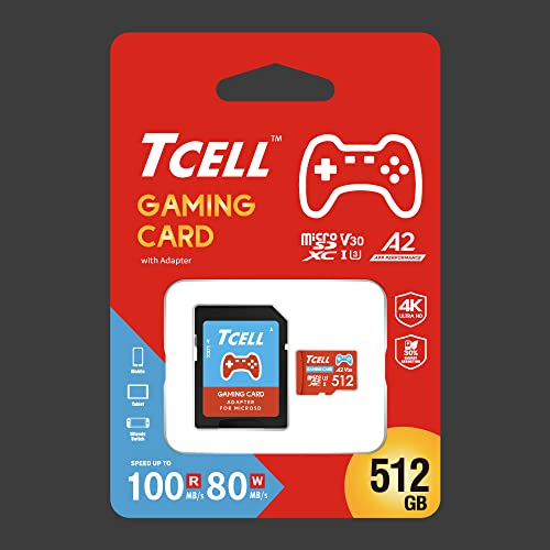 Tcell Gaming 512Gb Micro Sd Card, Nintendo Switch Memory Card, Microsdxc A2 Ush-I U3 V30 High Speed Read 100Mb/S Write 80Mb/S With Adapter, Designed For Gaming Console #TOP6