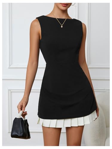 Milumia Women's Boat Neck Pleated Mini Dress Open Back Short Party Club Tank Dresses4