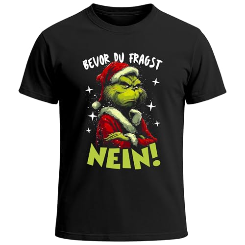 MoonWorksHerren T-Shirt Weihnachten Spruch lustig Bevor du fragst Nein Xmas Outfit Schwarz L