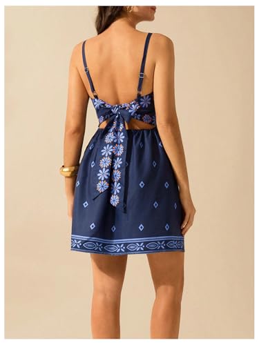 Image of MakeMeChic Women's Floral Boho Dress Sleeveless Vacation Mini Short Dress Tie Backless Sundress