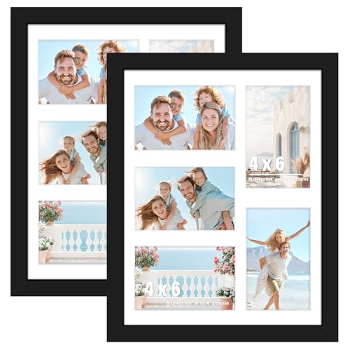Image of DUENPY 2-Pack 11x14 Collage Picture Frames, 4x6 Collage Picture Frame, Displays Five 4x6 inch Photos, or 11x14 (Without Mat) Wall Decor Wall Hanging or Tabletop, Black
