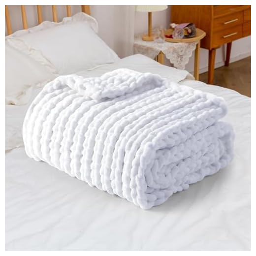 Comtest Chunky Knit Blanket Handmade Soft Throw Blanket Cozy and Warm Cable Knit Blanket for Sofa ＆Home Decor White 30x30 in（Kid Throw）