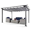 HAPPATIO 10' X 13' Outdoor Retractable Pergola Canopy for Deck, Backyard, Patio, Aluminum Pergola with Sun Canopy, Includes Ground Studs and Expansion Screws (Grey)