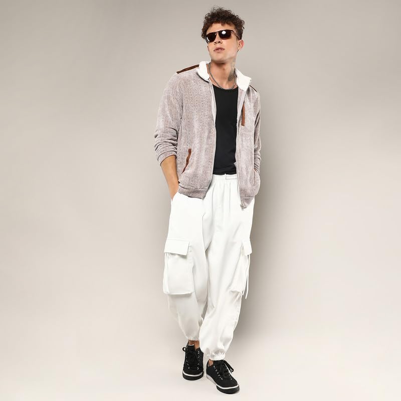 Image of CAHOOT Men's Fur-Lined Suede Bomber Jacket For Casual Wear | High Neck | Long Sleeve | Zipper Closure | Jacket Crafted With Comfort Wear For Everyday Wear