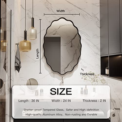 Yamazakura Irregular Mirror 24X36,Matte Black Bathroom Mirror With Wavy Frame Black Metal Framed Bathroom Mirror For Wall(Horizontal/Vertical) #TOP1