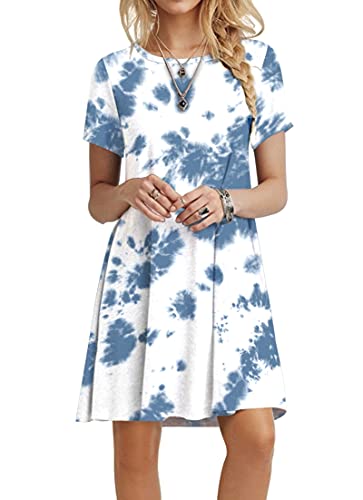 POPYOUNG Women s Summer Casual Tshirt Dresses Beach Dress X-Large, Colorful Blue