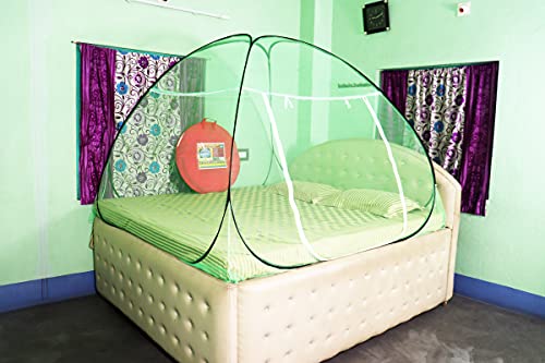 Image of Homecute Polyester Pop Up | Foldable Double Bed | Mosquito Net for King Size and Queen Size Bed (Black+Green, Double Bed (Queen Size))