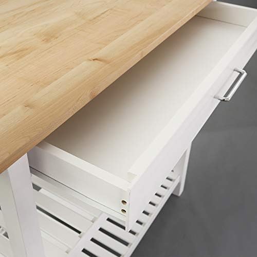 Casual Home Solid Wood Kitchen Island, Natural Maple Top, White Base