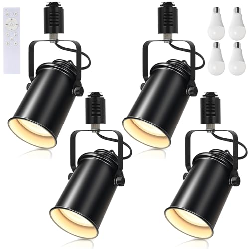 Aiwode レールライト ダクトレール用スポットライト E26口金 角度調節可能 調光調色 リモコン対応 ロック機構により脱落を防止 簡単なインストール 高級 和風 目に優しい 節電 省スペース設計 寝室 高級レストラン 書斎 廊下 植物の照明に適しています 黒 4個入り