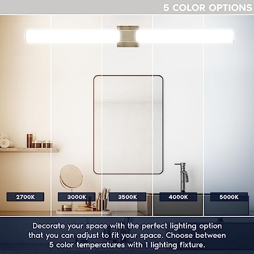 Image of LUXRITE LED Bathroom Vanity Light Fixtures Square 48 Inch Brushed Nickel 5 CCT 2700K-5000K Selectable Over Mirror Vanity Lights Modern Wall Light Bar 38W 2800 Lumens CRI 90 Dimmable Damp Rated ETL