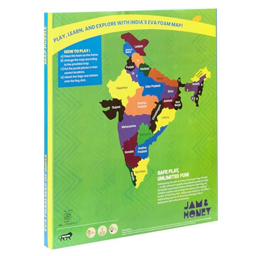 Amazon Brand-Jam & Honey Map of India with State Capitals-Educati...