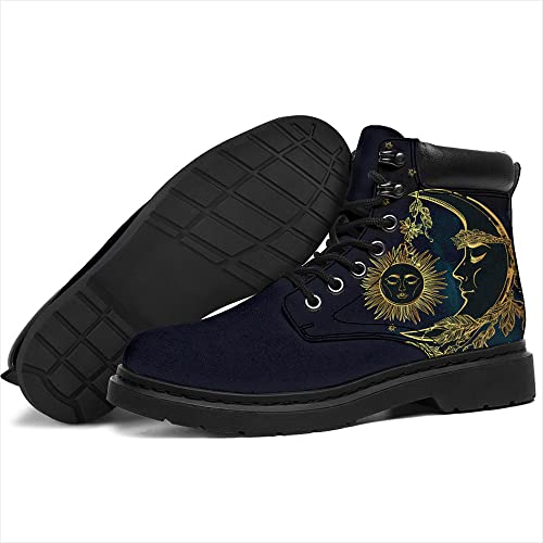 Custom Sun And Moon Boots Men Women Lace Up Vegan Leather Ankle Boots Combat Spiritual Hippie Boots Personalized Gift2