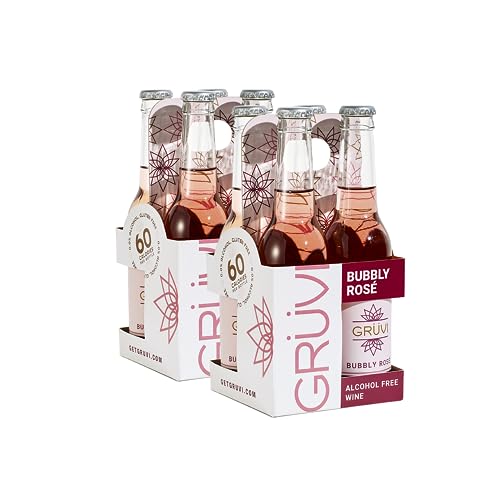 Gruvi Non-Alcoholic Bubbly Rose, 8 Bottles, 60 calories per serving, 0% ABV, Non Alcoholic Sparkling Wine, Zero Alcohol Wine