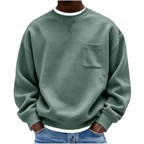 Sweatshirt for Men Crew Neck Long Sleeve Pullover with Chest Pocket Casual - image 2