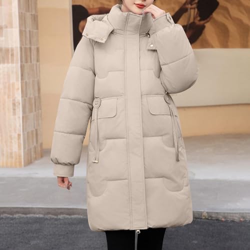 Women Winter Puffer Jacket Long Quilted Coat Padded Parkas Y2K Teen Girl Coat Cotton Hooded Long Sleeve with Pockets2