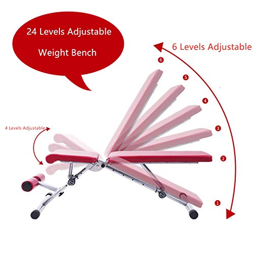 Magic Fit Adjustable Weight Bench Utility Exercise Workout Bench Flat/Incline/Decline Bench Press for Home Gym Red
