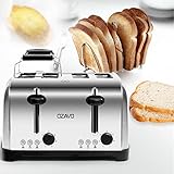 OZAVO Toaster 4 Scheiben, Brötchenaufsatz, 7 Bräunungsstufen, Zentrierfunktion, mit Abnehmbarer Krümelschublade, Edelstahlgehäuse, 1500W - 5