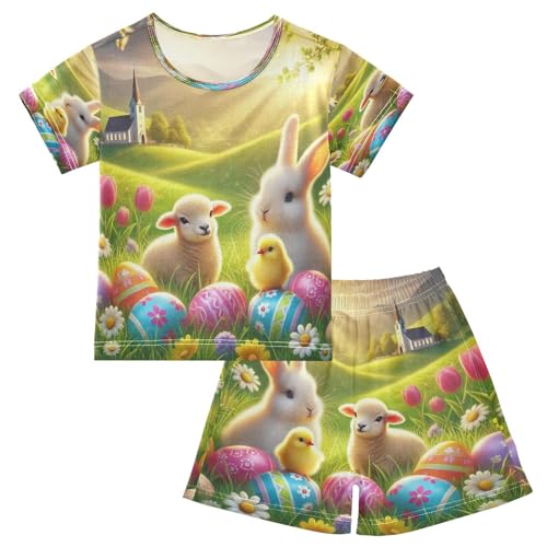 Lamb Bunny Easter Egg Pajama Set Short Sleeve PJS 2 Piece Summer Pajamas Shorts Sets Cotton 5Y