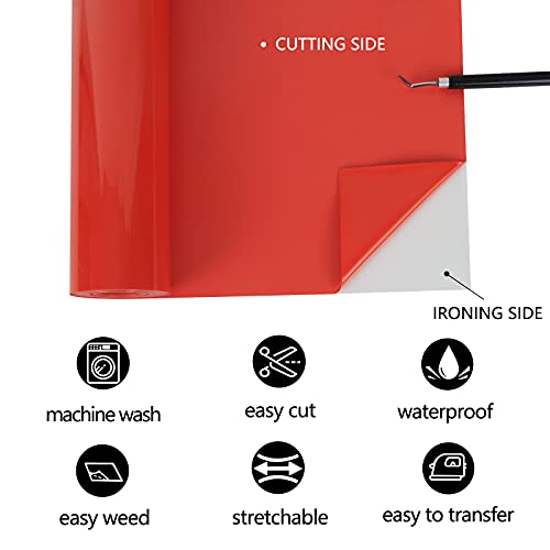 TUMIYA Red Heat Transfer Vinyl HTV Rolls, 12" x 8ft Red Iron on Vinyl for T-Shirt, Glossy Adhesive HTV Vinyl for Heat Press DIY Design Easy to Cut - Image 4