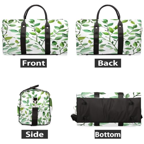 Eucalyptus Leaf Sage Green Spring Travel Duffle Bag, Sports Gym Bags for Women Men, Carry On Weekender Overnight Workout Airplane Trips Bag2
