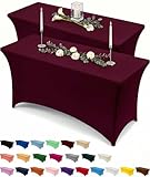 Utopia Kitchen Spandex Tischdecke 2 Pack [6FT, Burg&errot] Enge, Passexakte, Waschbar & Faltenfrei Tischdecke Outdoor für Veranstaltung, Hochzeit, Bankett und Partys [183Lx76Wx76H] cm