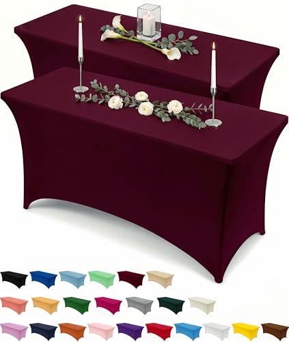 Utopia Kitchen Spandex Tischdecke 2 Pack [6FT, Burg&errot] Enge, Passexakte, Waschbar & Faltenfrei Tischdecke Outdoor für Veranstaltung, Hochzeit, Bankett und Partys [183Lx76Wx76H] cm