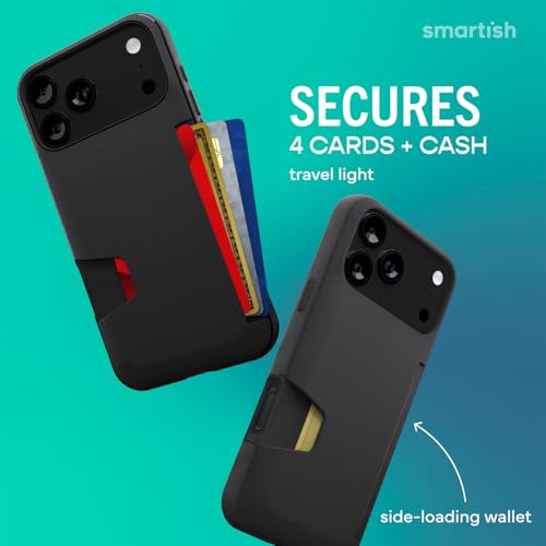 Image of Smartish iPhone 17 Pro Max Wallet Case + Screen Protector - [Slim + Protective] Phone Case Credit Card Holder + 2-Pack Tempered Glass Screen Protectors for Apple iPhone 17 Pro Max - Black Tie Affair
