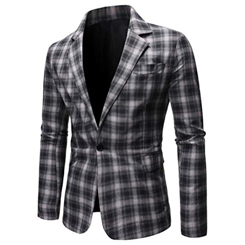 Aoukey Men's Suit Jacket Dress Fashion Plaid Simple Casual Blazer Style Suit Coat Fashion Comfortable Coat Black