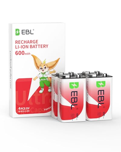 EBL Rechargeable 9V Batteries 9 Volt Li-ion 600mAh Lithium ion Batteri