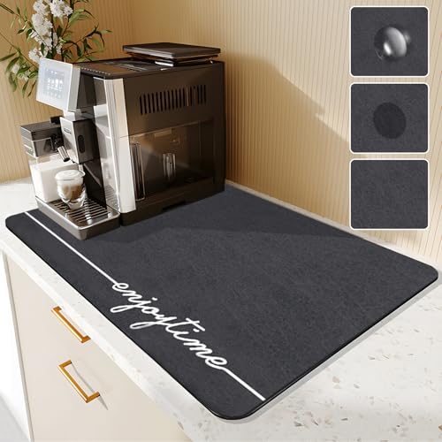 Santentre Tapis egouttoir Vaisselle 60x40 cm, Diatomite Tapis Absorbant Vaisselle, Tapis evier Cuisine, Tapis Vaisselle Masque Les Taches, Tapis de Bar pour Cuisine, Machine à café, Ustensiles