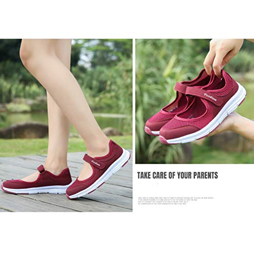 Saguaro Women's Breathable Walking Shoes Lady Fashion Mary Jane Sneakers Adjustable Working Nurse Shoes Lightweight Flat Shoe, Red #TOP7