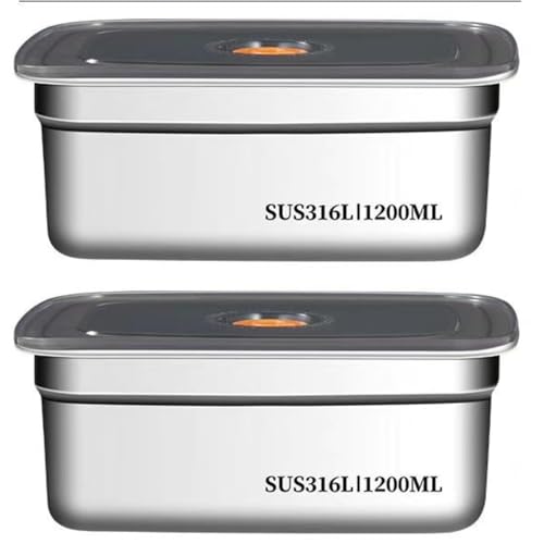 Image of SUS 316 Stainless Steel Food Containers with Lids, Airtight Bento Lunch Box, Metal Meal Prep Food Containers Reusable Stackable | Nestable Oven /Dishwsher /Freezer Safe (1200ml - 2pcs)