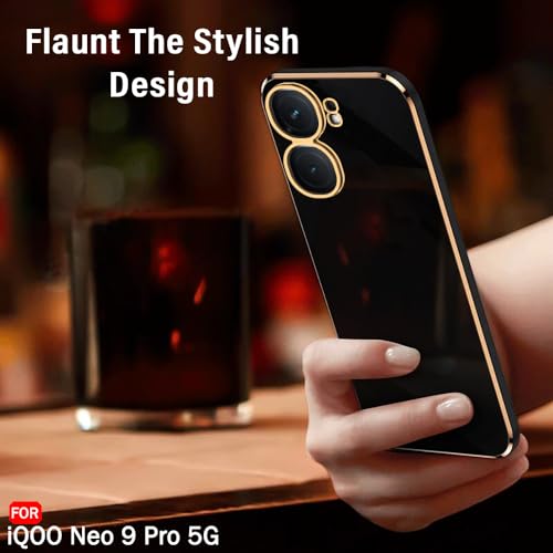 Image of TheGiftKart Luxurious Golden-Plated Back Cover Case for iQOO Neo 9 Pro 5G | Raised Lips for Camera & Screen Protection | Shockproof Design | Stylish Back Cover Case for iQOO Neo9 Pro 5G (TPU, Black)