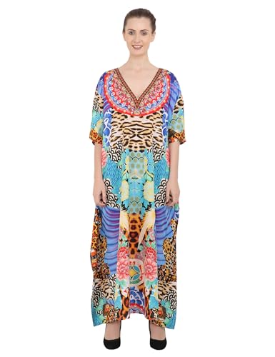 Image of Miss Lavish London Kaftan Dresses for Women,Beach Kaftan Coverups,Hawaiian Coverups for Women,Long Beach & Swimsuit Coverups,Plus Size African Caftan Dress,Moroccan Style Loungewear Multi 2XL