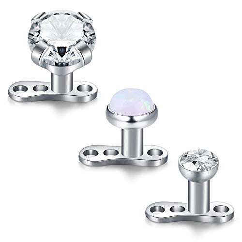 AceFun 14G Microdermal Piercing 16G 2,5 mm 3 mm Joyer�a microdermal con Bola de �palo y CZ Transparente Acero quir�rgico Joyas de Piercing para el Cuerpo 3 Piezas