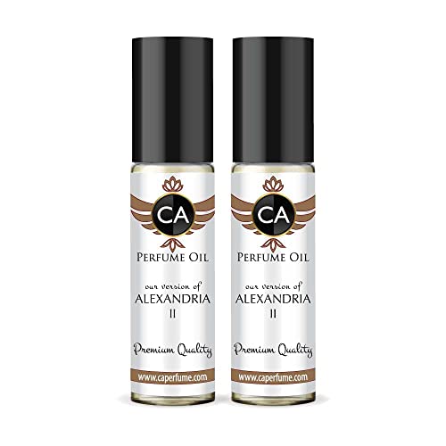 CA Perfume Impression of Alexandria II Unisex Eau De Parfum Amber Woody Scent Long Lasting Unisex Fragrance Travel Size TSA Ready for Day and Night Wear 0.33 Fl Oz 10ml (Pack of 2)