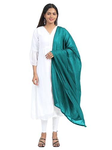 Image of Miraan Solid Pure Cotton Dupatta with Pom Pom Border, 2.25 meters length (DUPCOTTON)