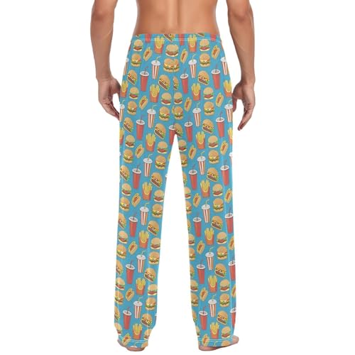 Men's Burgers Pajama Pants with Pockets - Straight Fit Cotton Sleep Bottoms for Lounge & Nightwear#1513