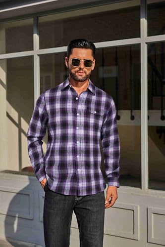 COOFANDY Mens Flannel Plaid Shirts Long Sleeve Casual Button Down Cotton Shirt with Pocket2