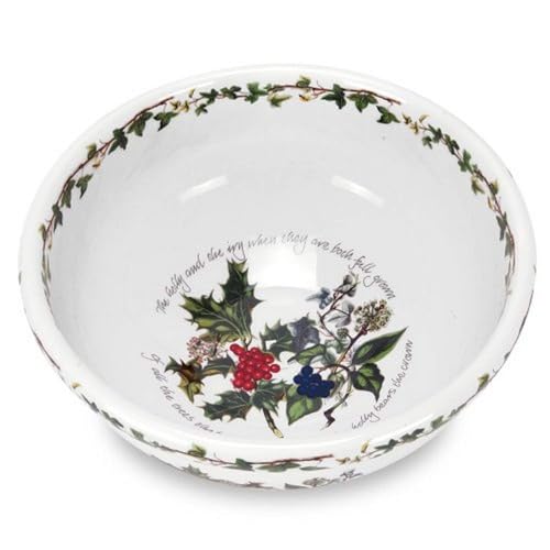 Portmeirion Holly and Ivy 9 Inch Serving Bowl Festive Holiday Earthenware for Christmas Feasts Ideal for Pasta Soups Desserts Oven Microwave Freezer Dishwasher Safe Seasonal Tableware