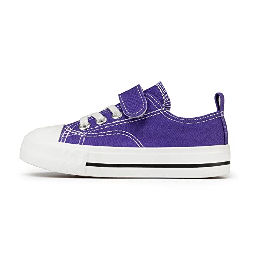 Zoroadke Kids Low Top Canvas Shoes Boys Girls Adjustable Strap Casual Sport Shoes School Shoes Non Slip Hook And Loop Sneakers Purple Size 1 #TOP1